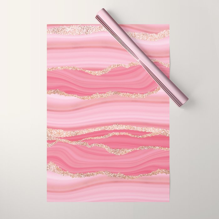 Blush Pink And Gold Marble Stripes Wrapping Paper Gallery Image 1