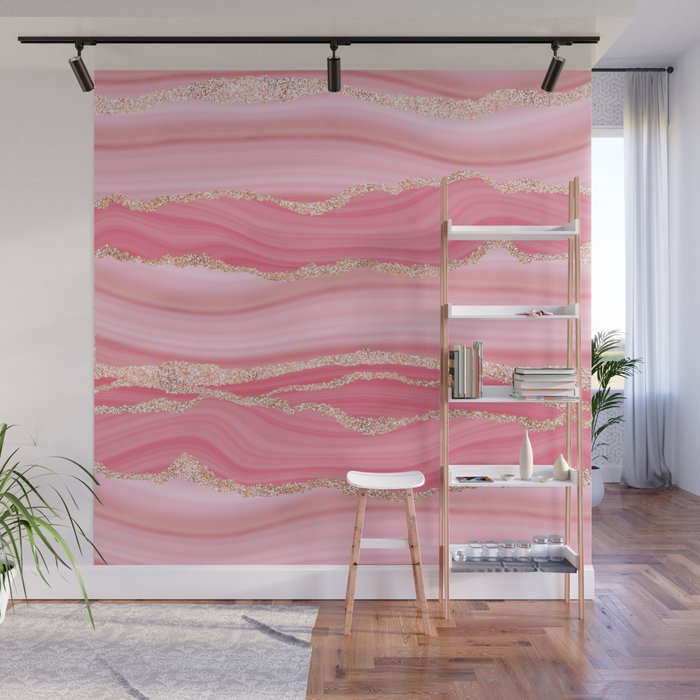 Blush Pink And Gold Marble Stripes Wall Mural Gallery Image 1