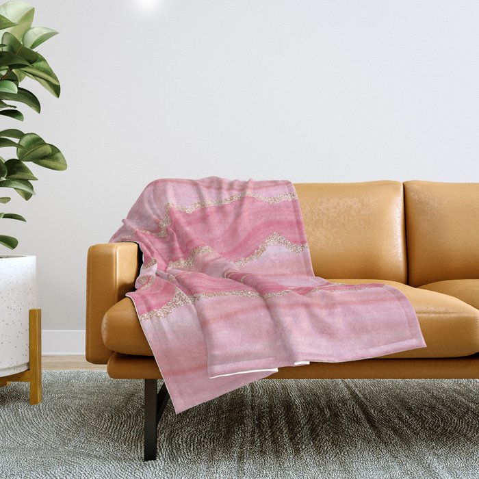 Blush Pink And Gold Marble Stripes Throw Blanket Gallery Image 1