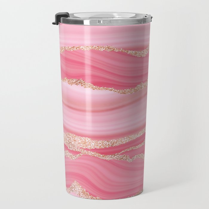 Blush Pink And Gold Marble Stripes Travel Mug Gallery Image 3