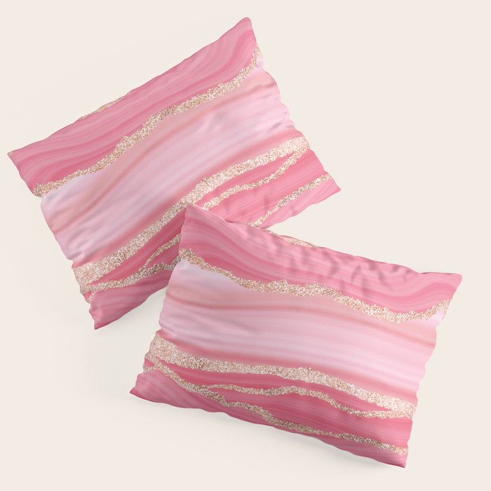 Blush Pink And Gold Marble Stripes Pillow Sham Gallery Image 3
