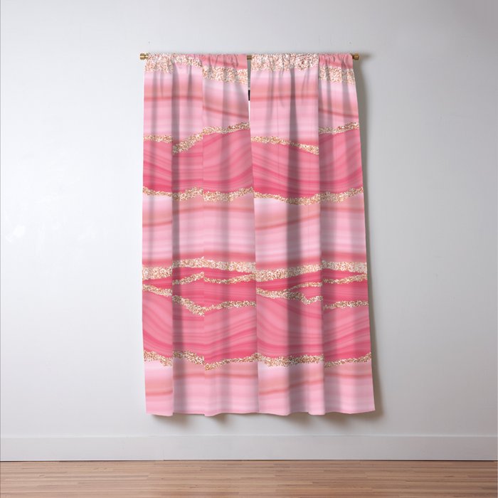 Blush Pink And Gold Marble Stripes Window Curtain Gallery Image 3