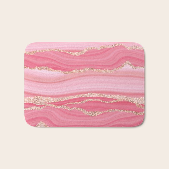 Blush Pink And Gold Marble Stripes Bath Mat Gallery Image 1