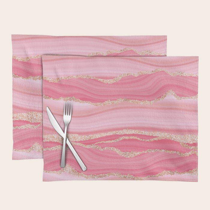 Blush Pink And Gold Marble Stripes Placemat Gallery Image 1