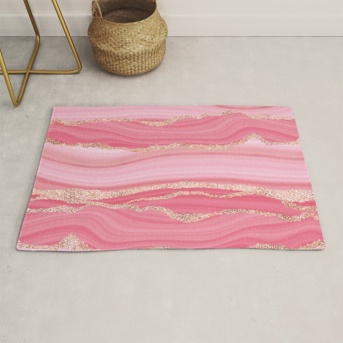 Blush Pink And Gold Marble Stripes Rug Gallery Image 1
