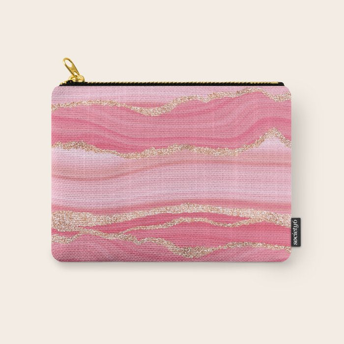 Blush Pink And Gold Marble Stripes Carry All Pouch Gallery Image 1