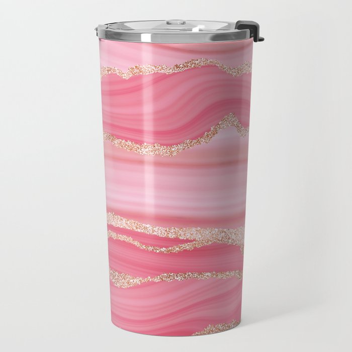 Blush Pink And Gold Marble Stripes Travel Mug Gallery Image 2