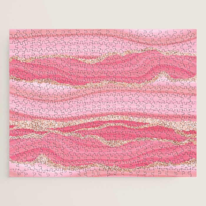 Blush Pink And Gold Marble Stripes Jigsaw Puzzle Gallery Image 1