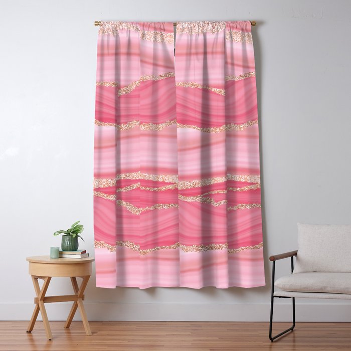 Blush Pink And Gold Marble Stripes Window Curtain Gallery Image 1
