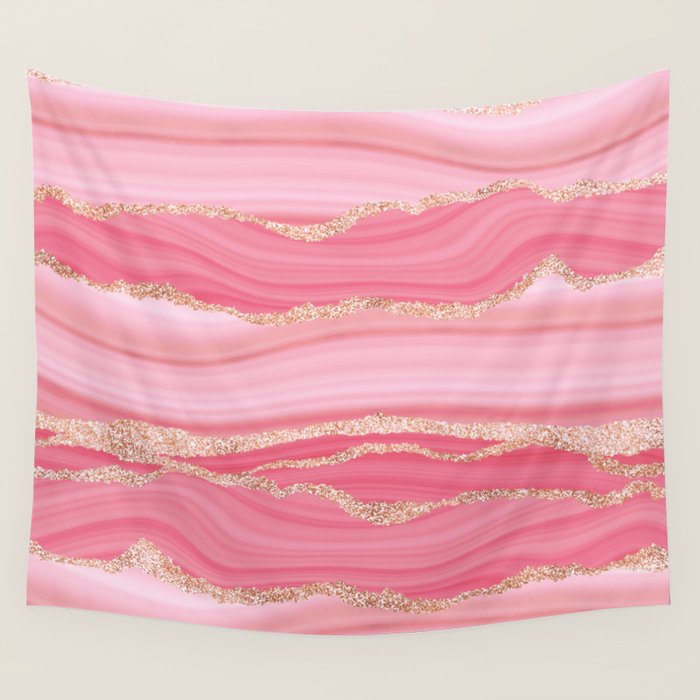 Blush Pink And Gold Marble Stripes Wall Tapestry Gallery Image 1