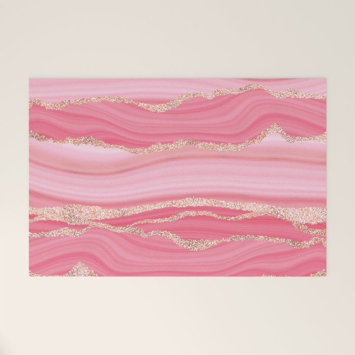 Blush Pink And Gold Marble Stripes Welcome Mat Gallery Image 1
