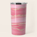 Blush Pink And Gold Marble Stripes Travel Mug Gallery Image 1