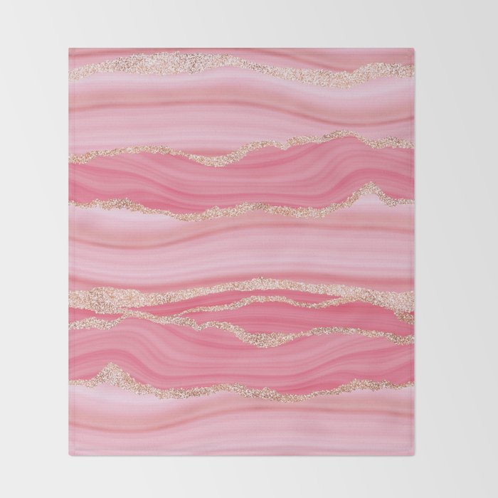 Blush Pink And Gold Marble Stripes Throw Blanket Gallery Image 2