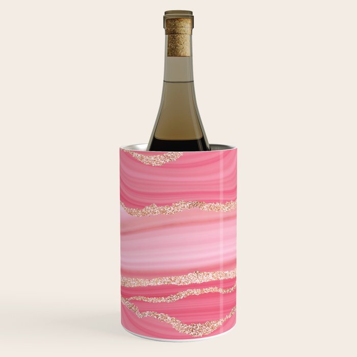 Blush Pink And Gold Marble Stripes Wine Chiller Gallery Image 1