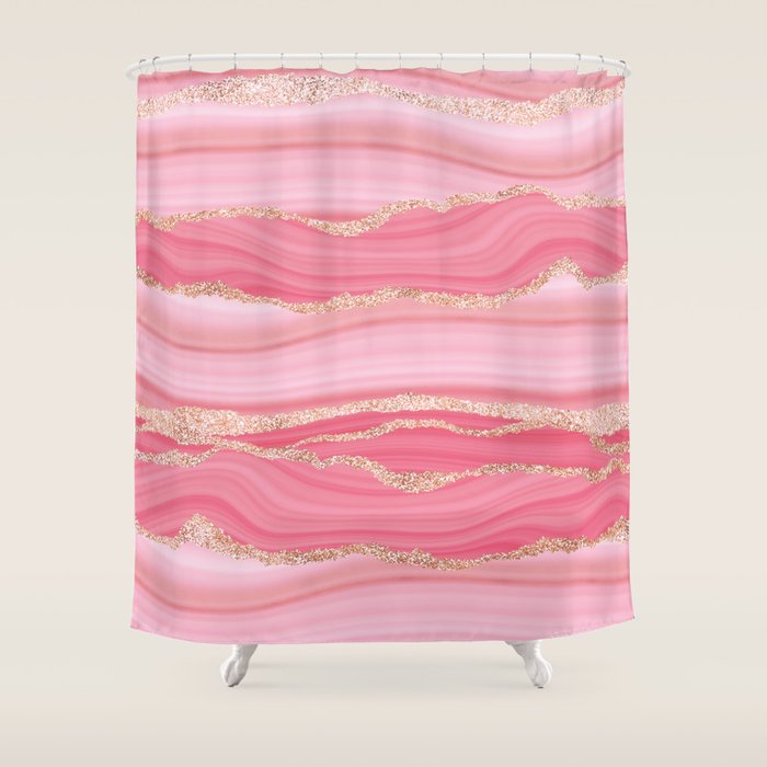 Blush Pink And Gold Marble Stripes Shower Curtain Gallery Image 1