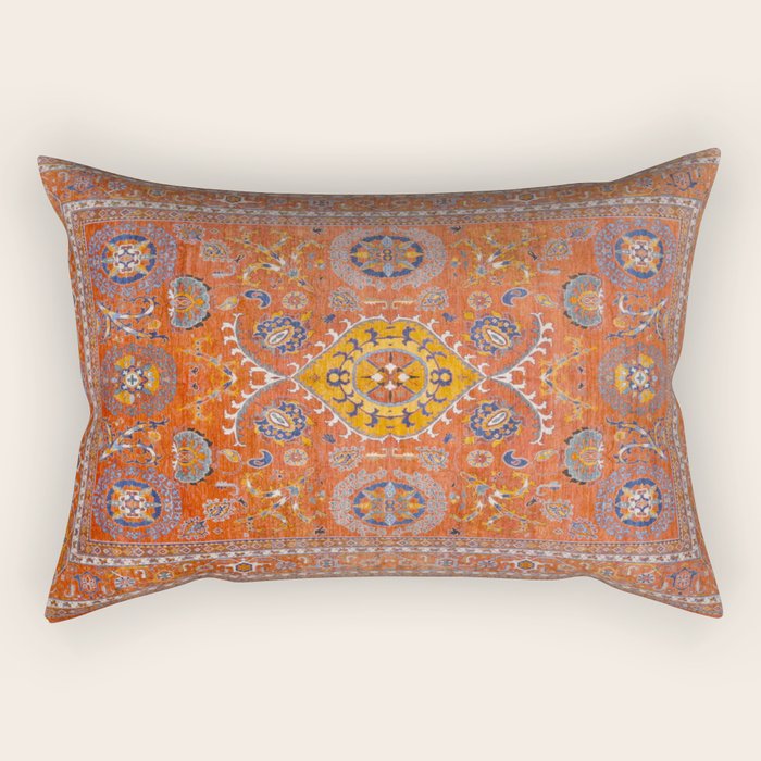 Orange Suns Suzani  Kazak Persian Rug Rectangular Pillow Gallery Image 1
