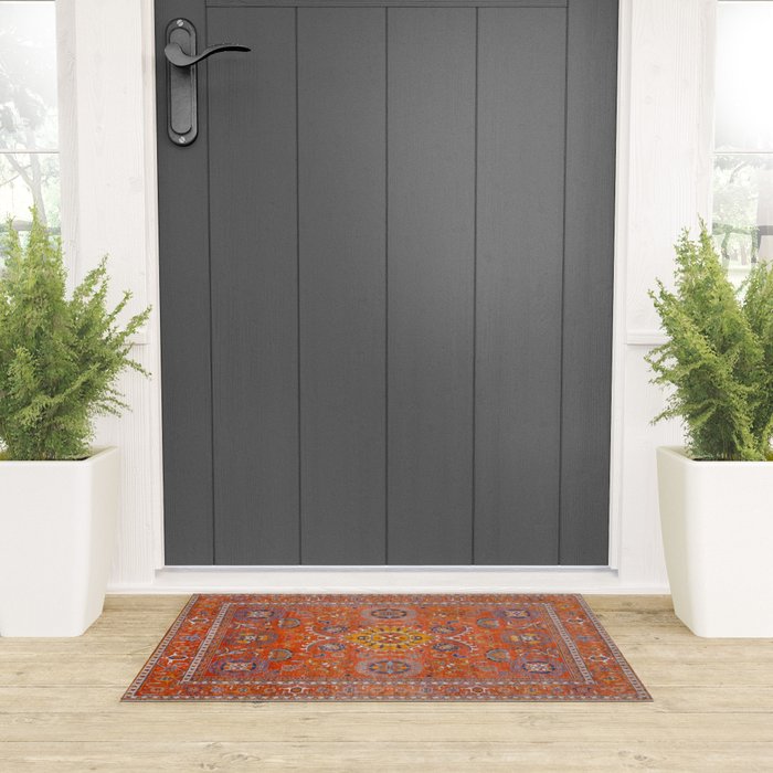 Orange Suns Suzani  Kazak Persian Rug Welcome Mat Gallery Image 3