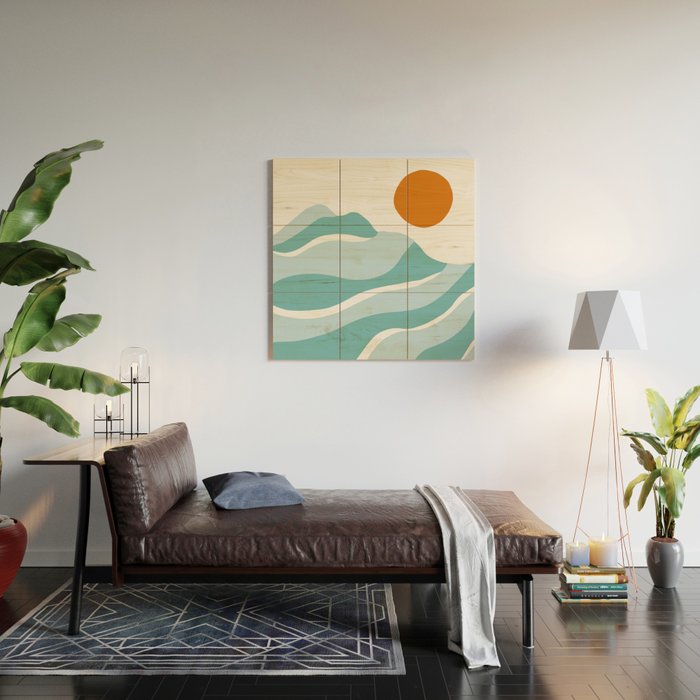 blue mountain sunset Wood Wall Art Gallery Image 2