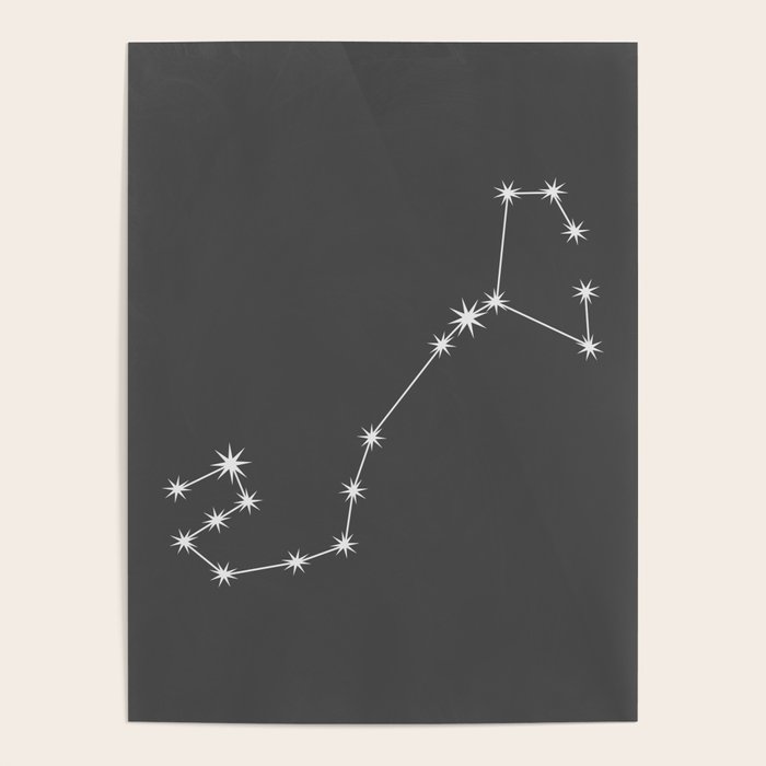 Scorpio Zodiac Star Constellation Line Art Grey Poster Gallery Image 4
