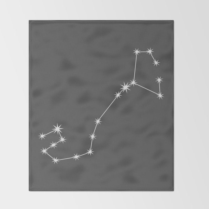 Scorpio Zodiac Star Constellation Line Art Grey Throw Blanket Gallery Image 2