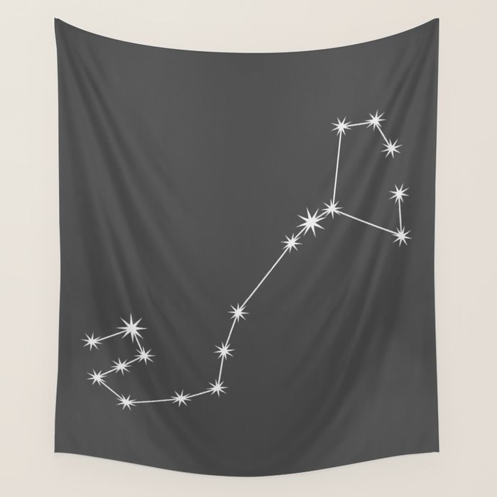 Scorpio Zodiac Star Constellation Line Art Grey Wall Tapestry Gallery Image 4