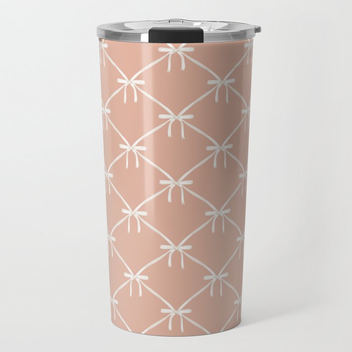 Bows & Ribbons Pattern XLVI Peach Pink Travel Mug Gallery Image 1