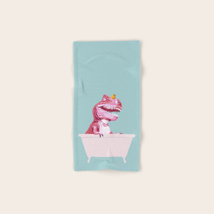Pink T-Rex in Bathtub Hand & Bath Towel Gallery Image 1
