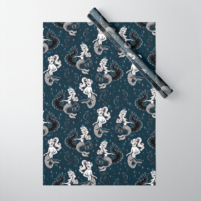 Pearla the Mermaid Riding on a Seahorse Wrapping Paper Gallery Image 1
