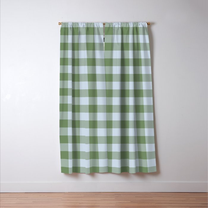 Gingham Plaid Pattern in Soft Sky and Sea Grass Tones Window Curtain Gallery Image 3