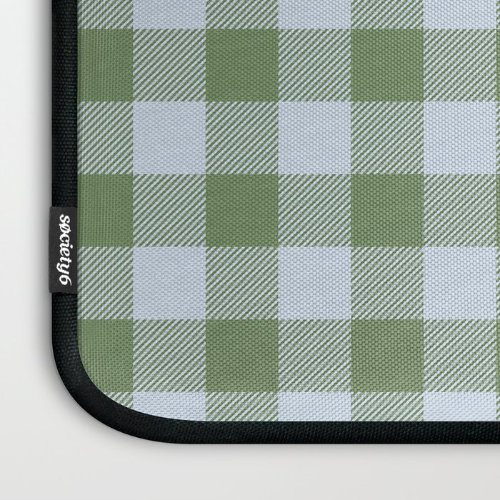 Gingham Plaid Pattern in Soft Sky and Sea Grass Tones Laptop Sleeve Gallery Image 3