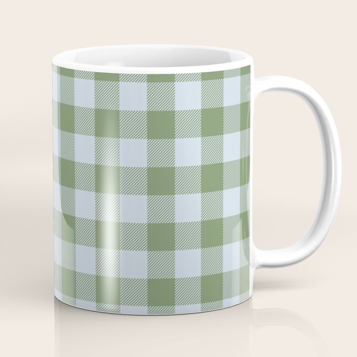 Gingham Plaid Pattern in Soft Sky and Sea Grass Tones Coffee Mug Gallery Image 1