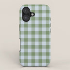 Gingham Plaid Pattern in Soft Sky and Sea Grass Tones iPhone Case Gallery Image 1