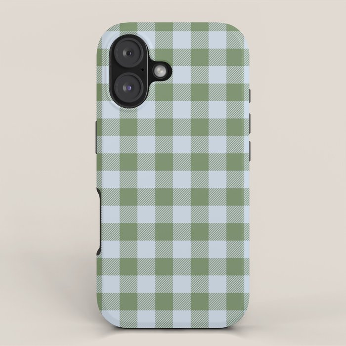 Gingham Plaid Pattern in Soft Sky and Sea Grass Tones iPhone Case Gallery Image 1