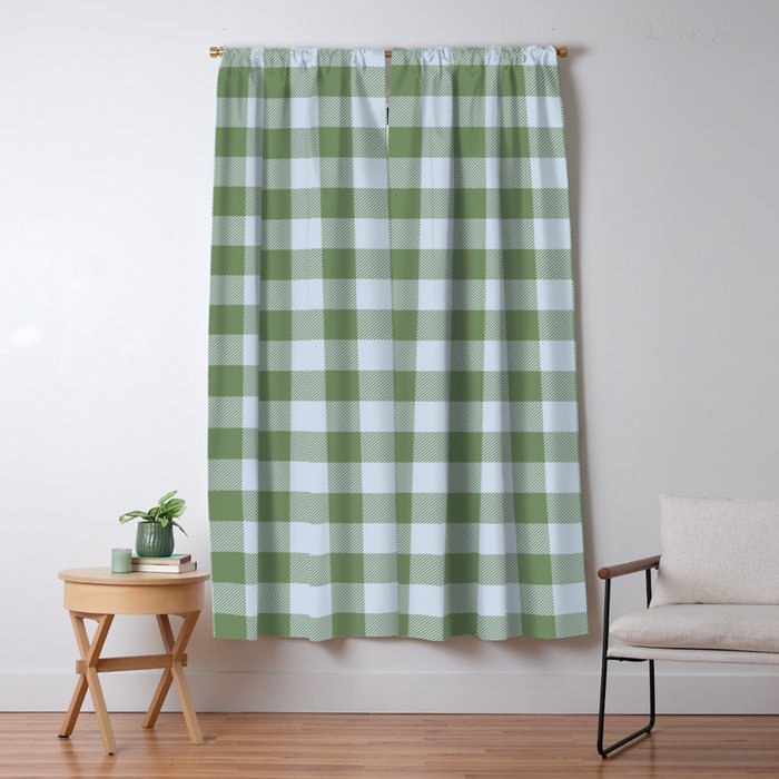 Gingham Plaid Pattern in Soft Sky and Sea Grass Tones Window Curtain Gallery Image 1