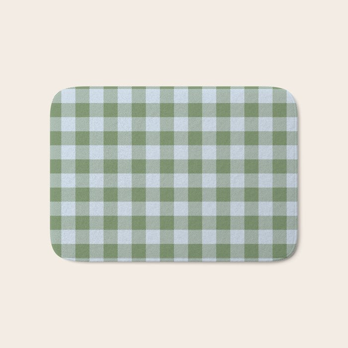 Gingham Plaid Pattern in Soft Sky and Sea Grass Tones Bath Mat Gallery Image 1