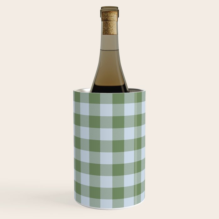 Gingham Plaid Pattern in Soft Sky and Sea Grass Tones Wine Chiller Gallery Image 3