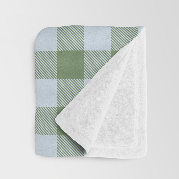 Gingham Plaid Pattern in Soft Sky and Sea Grass Tones Throw Blanket Gallery Image 3