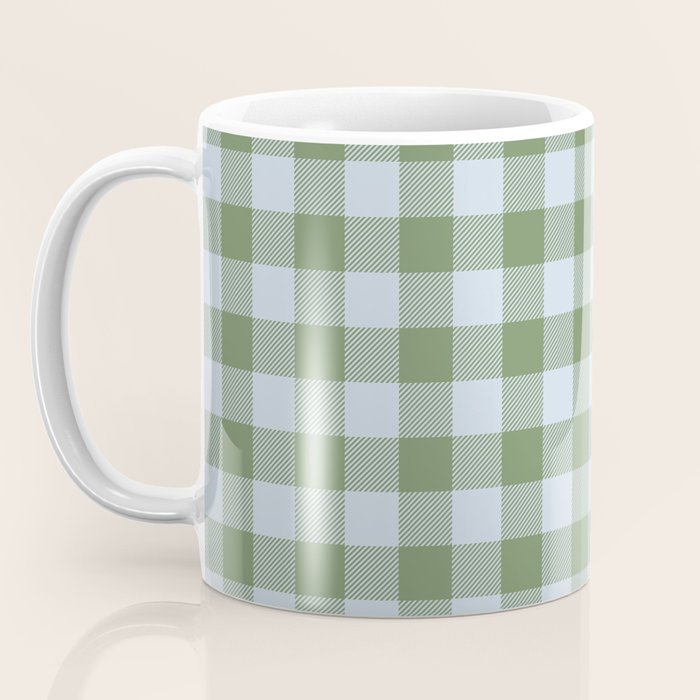 Gingham Plaid Pattern in Soft Sky and Sea Grass Tones Coffee Mug Gallery Image 3