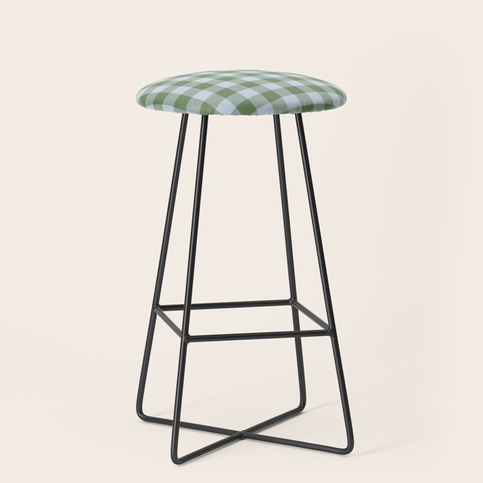 Gingham Plaid Pattern in Soft Sky and Sea Grass Tones Stool Gallery Image 1
