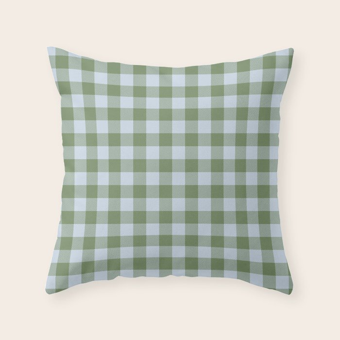Gingham Plaid Pattern in Soft Sky and Sea Grass Tones Throw Pillow Gallery Image 6