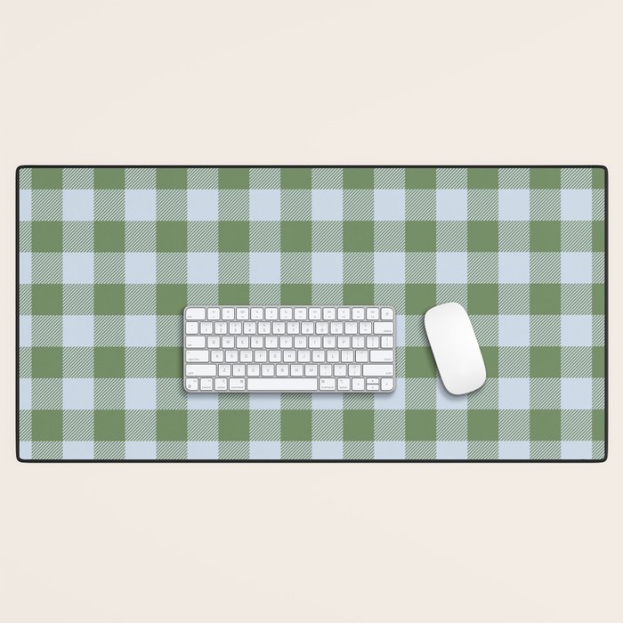 Gingham Plaid Pattern in Soft Sky and Sea Grass Tones Desk Mat Gallery Image 1
