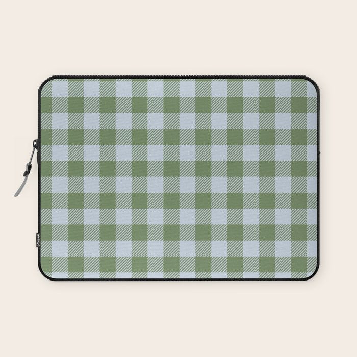 Gingham Plaid Pattern in Soft Sky and Sea Grass Tones Laptop Sleeve Gallery Image 1