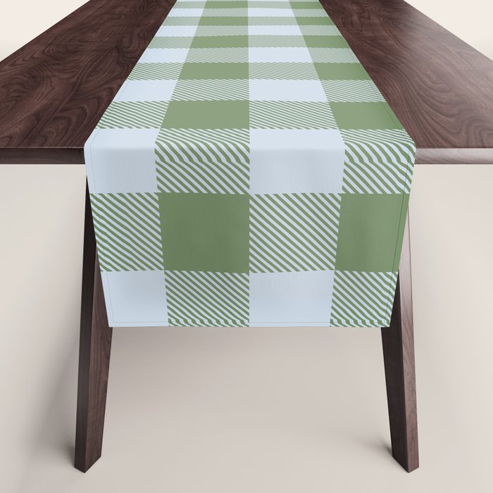 Gingham Plaid Pattern in Soft Sky and Sea Grass Tones Table Runner Gallery Image 1