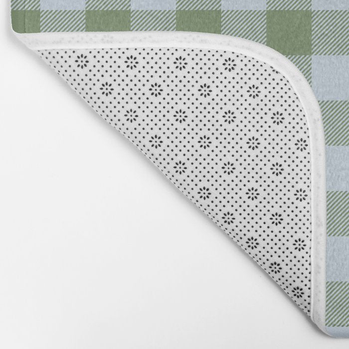 Gingham Plaid Pattern in Soft Sky and Sea Grass Tones Bath Mat Gallery Image 2