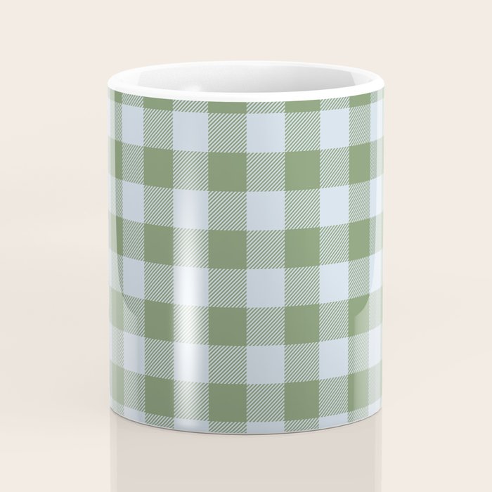 Gingham Plaid Pattern in Soft Sky and Sea Grass Tones Coffee Mug Gallery Image 4