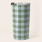 Gingham Plaid Pattern in Soft Sky and Sea Grass Tones Travel Mug Gallery Image 3