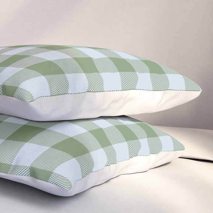 Gingham Plaid Pattern in Soft Sky and Sea Grass Tones Pillow Sham Gallery Image 3