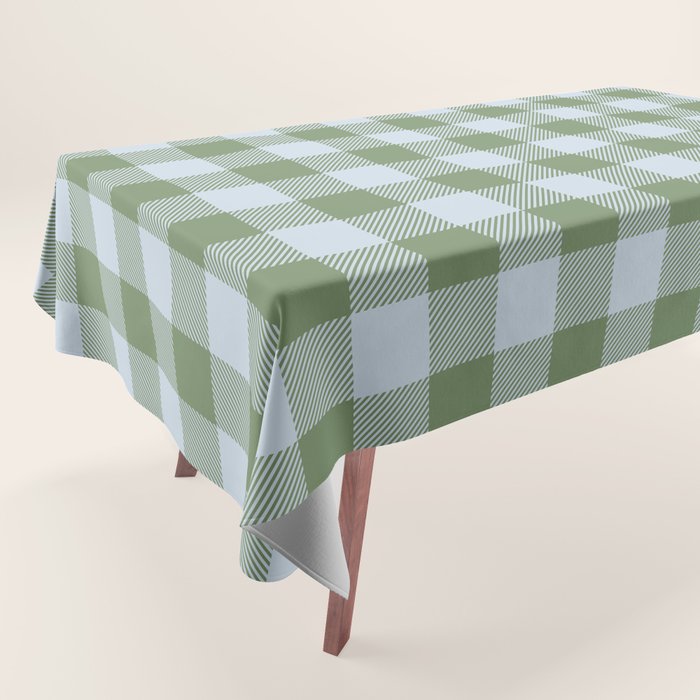 Gingham Plaid Pattern in Soft Sky and Sea Grass Tones Tablecloth Gallery Image 1
