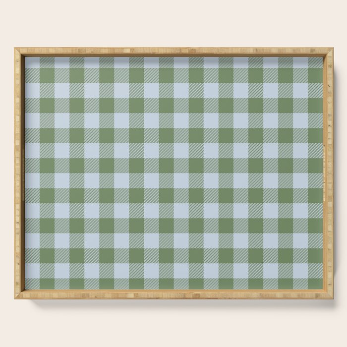 Gingham Plaid Pattern in Soft Sky and Sea Grass Tones Serving Tray Gallery Image 1