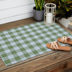 Gingham Plaid Pattern in Soft Sky and Sea Grass Tones Outdoor Rug Gallery Image 2
